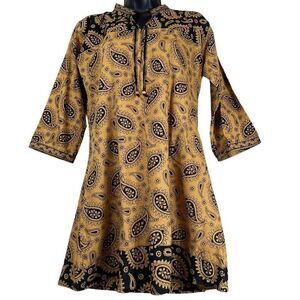 Paisley Print Cotton Band Collar Tapered Tunic Women’s Size Small